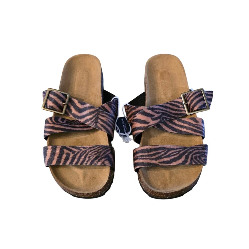 American Eagle Brown And Black Zebra Print Sandals Slip On NWT Size 8